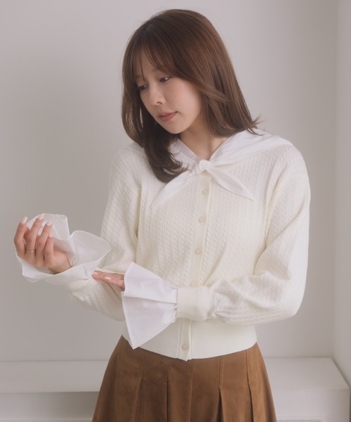 NOELA(ノエラ)の「スカーフ付きレイヤードニット(ニット/セーター・レディース・チャコール/ネイビー/オフホワイト・FREE)」の22枚目の写真