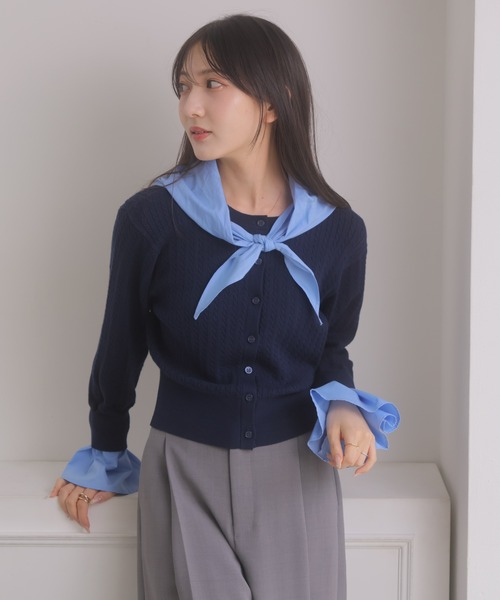 NOELA(ノエラ)の「スカーフ付きレイヤードニット(ニット/セーター・レディース・チャコール/ネイビー/オフホワイト・FREE)」の12枚目の写真