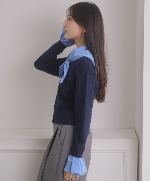 NOELA(ノエラ)の「スカーフ付きレイヤードニット(ニット/セーター・レディース・チャコール/ネイビー/オフホワイト・FREE)」の13枚目の写真