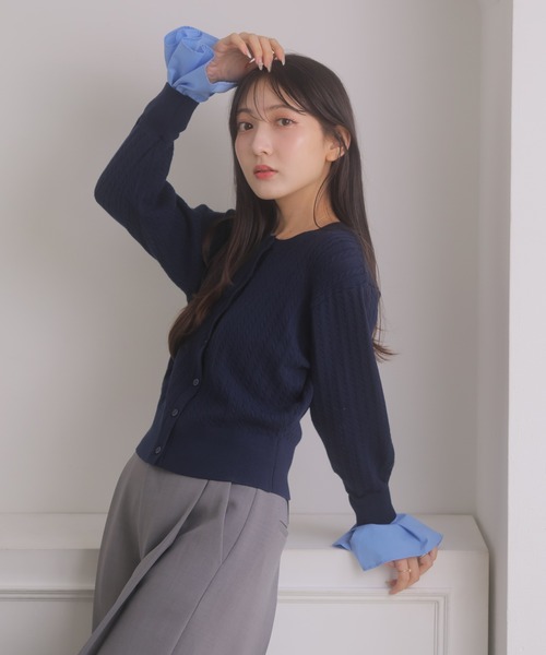 NOELA(ノエラ)の「スカーフ付きレイヤードニット(ニット/セーター・レディース・チャコール/ネイビー/オフホワイト・FREE)」の16枚目の写真