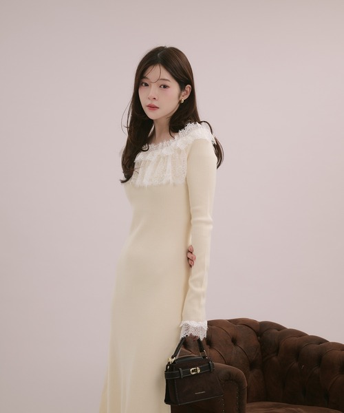 fupel(フぺル)の「lace knit long onepiece / レースニットロングワンピース(ワンピース・レディース・モカ/アイボリー/ブラック・FREE)」の6枚目の写真