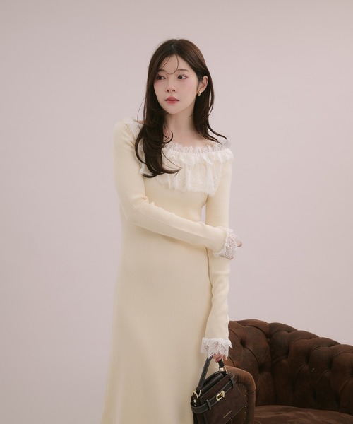fupel(フぺル)の「lace knit long onepiece / レースニットロングワンピース(ワンピース・レディース・モカ/アイボリー/ブラック・FREE)」の5枚目の写真
