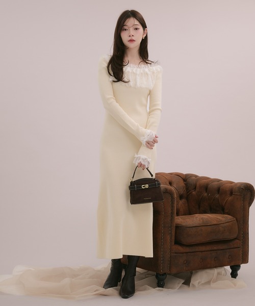 fupel(フぺル)の「lace knit long onepiece / レースニットロングワンピース(ワンピース・レディース・モカ/アイボリー/ブラック・FREE)」の9枚目の写真