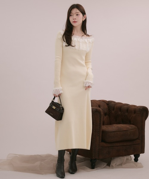 fupel(フぺル)の「lace knit long onepiece / レースニットロングワンピース(ワンピース・レディース・モカ/アイボリー/ブラック・FREE)」の8枚目の写真