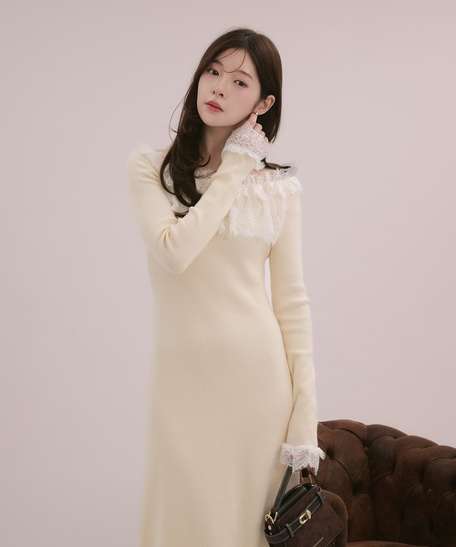 fupel(フぺル)の「lace knit long onepiece / レースニットロングワンピース(ワンピース・レディース・モカ/アイボリー/ブラック・FREE)」の7枚目の写真