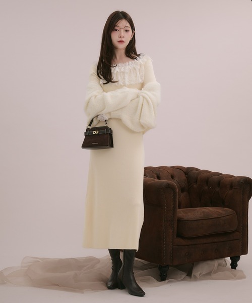 fupel(フぺル)の「lace knit long onepiece / レースニットロングワンピース(ワンピース・レディース・モカ/アイボリー/ブラック・FREE)」の10枚目の写真