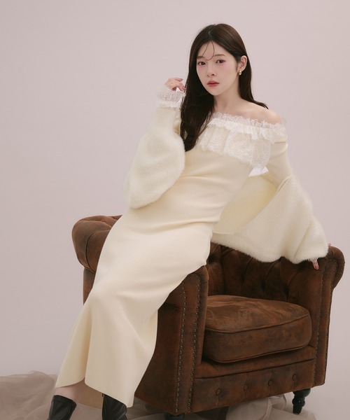 fupel(フぺル)の「lace knit long onepiece / レースニットロングワンピース(ワンピース・レディース・モカ/アイボリー/ブラック・FREE)」の12枚目の写真