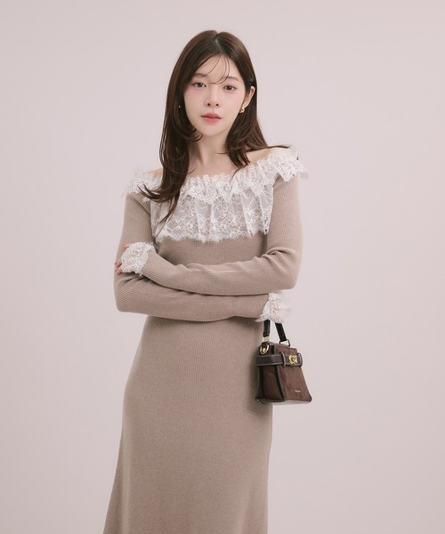 fupel(フぺル)の「lace knit long onepiece / レースニットロングワンピース(ワンピース・レディース・モカ/アイボリー/ブラック・FREE)」の16枚目の写真