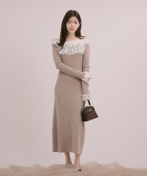 fupel(フぺル)の「lace knit long onepiece / レースニットロングワンピース(ワンピース・レディース・モカ/アイボリー/ブラック・FREE)」の22枚目の写真