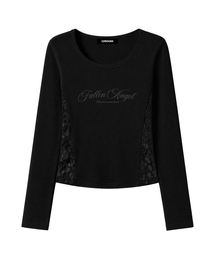 フォールンエンジェル レーススリムフィット長袖トップス (BLACK)
