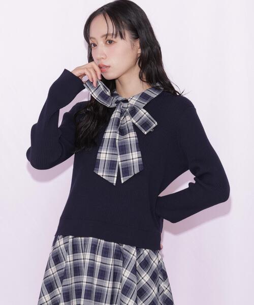 JILL by JILL STUART（ジルバイジルスチュアート）の「チェックドッキングミニワンピース（ワンピース・レディース・ネイビー/グレー/ブラウン・FREE）」の4枚目の写真