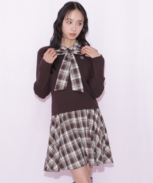 JILL by JILL STUART（ジルバイジルスチュアート）の「チェックドッキングミニワンピース（ワンピース・レディース・ネイビー/グレー/ブラウン・FREE）」の3枚目の写真