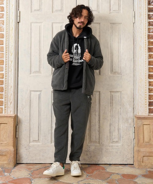 No Rain No Rainbow(ノーレインノーレインボー)の「mcg3883- drop shoulder boa cardigan (pick mini patch ) ボアカーディガン(NR26W-07)(カーディガン/ボレロ・メンズ・ブラック/ベージュ/グレー・S/M/L/XL)」の7枚目の写真