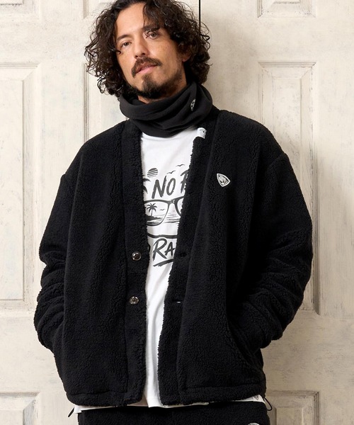 No Rain No Rainbow(ノーレインノーレインボー)の「mcg3883- drop shoulder boa cardigan (pick mini patch ) ボアカーディガン(NR26W-07)(カーディガン/ボレロ・メンズ・ブラック/ベージュ/グレー・S/M/L/XL)」の10枚目の写真