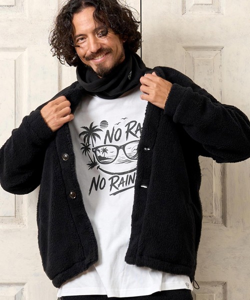No Rain No Rainbow(ノーレインノーレインボー)の「mcg3883- drop shoulder boa cardigan (pick mini patch ) ボアカーディガン(NR26W-07)(カーディガン/ボレロ・メンズ・ブラック/ベージュ/グレー・S/M/L/XL)」の12枚目の写真