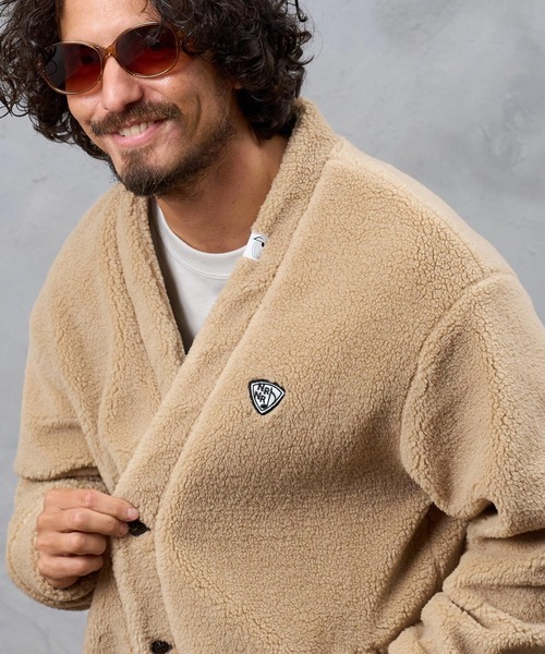 No Rain No Rainbow(ノーレインノーレインボー)の「mcg3883- drop shoulder boa cardigan (pick mini patch ) ボアカーディガン(NR26W-07)(カーディガン/ボレロ・メンズ・ブラック/ベージュ/グレー・S/M/L/XL)」の16枚目の写真