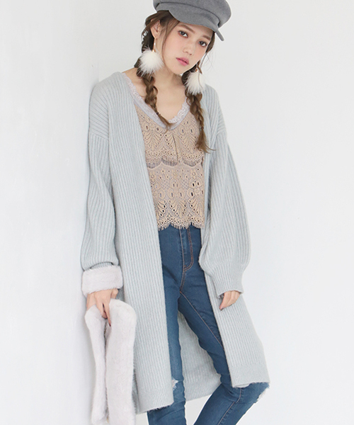 one after another NICE CLAUP(ワンアフターアナザーナイスクラップ)の「ワイドリブロングカーデ(カーディガン/ボレロ・レディース・ブルー/アイボリー/ブラック/ピンク・FREE)」の3枚目の写真