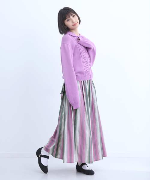 MERLOT(メルロー)の「マルチストライプスカート2612(スカート・レディース・ブラウン/カーキ・FREE)」の7枚目の写真