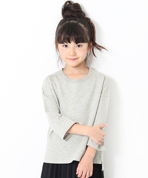 devirock（デビロック）の「スリット入りミニ裏毛7分袖Tシャツ カットソー（Tシャツ/カットソー・キッズ・ホワイト/ブラック/杢グレー/ブルー系その他/パープル系その他/キャメル/イエロー系その他/ピンク系その他/ラベンダー/ベージュ・110cm/100cm/120cm/130cm/140cm/150cm/160cm）」の4枚目の写真