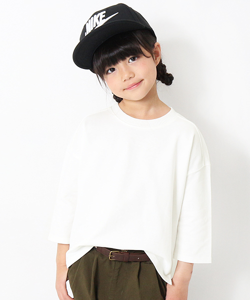 devirock（デビロック）の「スリット入りミニ裏毛7分袖Tシャツ カットソー（Tシャツ/カットソー・キッズ・ホワイト/ブラック/杢グレー/ブルー系その他/パープル系その他/キャメル/イエロー系その他/ピンク系その他/ラベンダー/ベージュ・110cm/100cm/120cm/130cm/140cm/150cm/160cm）」の2枚目の写真