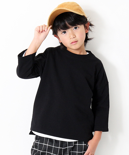 devirock（デビロック）の「スリット入りミニ裏毛7分袖Tシャツ カットソー（Tシャツ/カットソー・キッズ・ホワイト/ブラック/杢グレー/ブルー系その他/パープル系その他/キャメル/イエロー系その他/ピンク系その他/ラベンダー/ベージュ・110cm/100cm/120cm/130cm/140cm/150cm/160cm）」の3枚目の写真