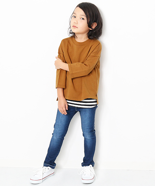 devirock（デビロック）の「スリット入りミニ裏毛7分袖Tシャツ カットソー（Tシャツ/カットソー・キッズ・ホワイト/ブラック/杢グレー/ブルー系その他/パープル系その他/キャメル/イエロー系その他/ピンク系その他/ラベンダー/ベージュ・110cm/100cm/120cm/130cm/140cm/150cm/160cm）」の14枚目の写真