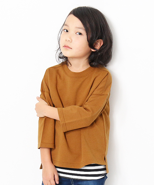 devirock（デビロック）の「スリット入りミニ裏毛7分袖Tシャツ カットソー（Tシャツ/カットソー・キッズ・ホワイト/ブラック/杢グレー/ブルー系その他/パープル系その他/キャメル/イエロー系その他/ピンク系その他/ラベンダー/ベージュ・110cm/100cm/120cm/130cm/140cm/150cm/160cm）」の8枚目の写真