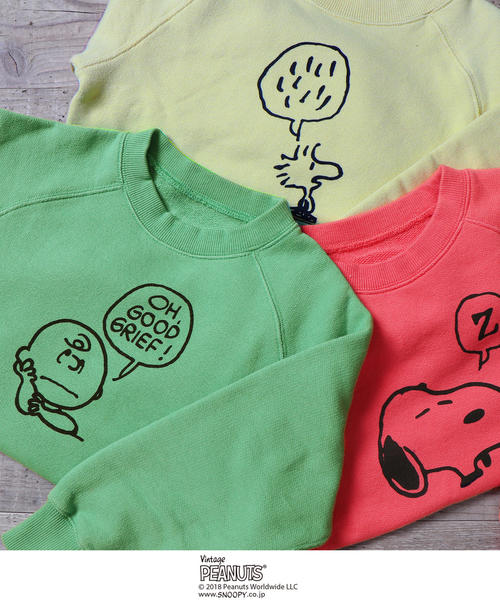 coen(コーエン)の「【coen キッズ / ジュニア】(SNOOPY/スヌーピー)フェイスプリントプルオーバー / スウェット /トレーナー(100~150cm)(スウェット・キッズ・イエロー/ライム/レッド・100/110/120/130/140/150)」の2枚目の写真