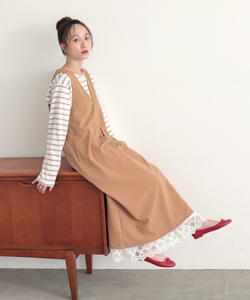 n'OrLABEL（ノアールレーベル）の「『贅沢レースロングペチワンピース』（ワンピース・レディース・ブラック/キナリ/モカ/グレー/オフホワイト/アイボリー/チャコール・1/2/LL～3L/M～Ｌ）」の17枚目の写真