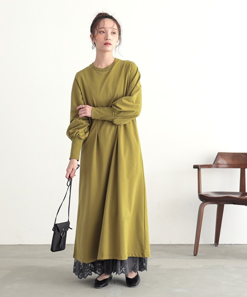 セール】『贅沢レースロングペチワンピース』（ワンピース）｜n