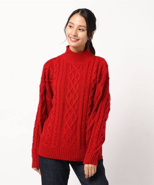 AZUL by moussy（アズールバイマウジー）の「ビッグケーブルニット（ニット/セーター・レディース・ブラック/ベージュ/レッド/オフホワイト・SMALL/MEDIUM）」の4枚目の写真