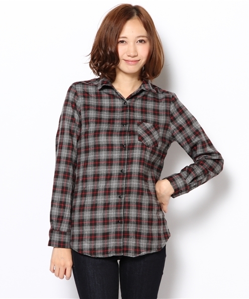 NANO universe（ナノユニバース）の「BARK TANNAGE/スタンダードワイヤーネルシャツ   L/S（シャツ/ブラウス・レディース・レッド/パープル/ネイビー/グレー/ブラウン・36/38）」の6枚目の写真