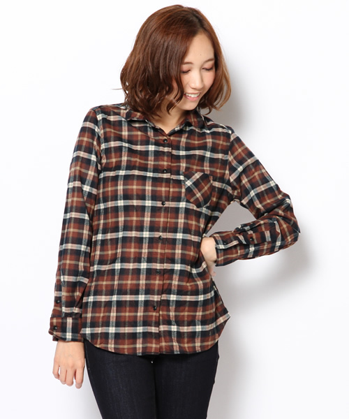 NANO universe（ナノユニバース）の「BARK TANNAGE/スタンダードワイヤーネルシャツ   L/S（シャツ/ブラウス・レディース・レッド/パープル/ネイビー/グレー/ブラウン・36/38）」の7枚目の写真