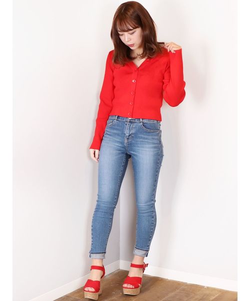 dazzlin（ダズリン）の「Vネックマルチボタンカーデ（カーディガン/ボレロ・レディース・ブラック/オフホワイト/レッド・FREE）」の18枚目の写真