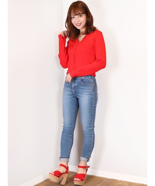 dazzlin（ダズリン）の「Vネックマルチボタンカーデ（カーディガン/ボレロ・レディース・ブラック/オフホワイト/レッド・FREE）」の4枚目の写真