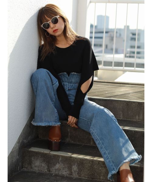 EMODA（エモダ）の「2WAYスーパーハイウエストワイドジーンズ（デニムパンツ・レディース・ライトブルー/インディゴブルー・SMALL/MEDIUM/X-SMALL）」の5枚目の写真