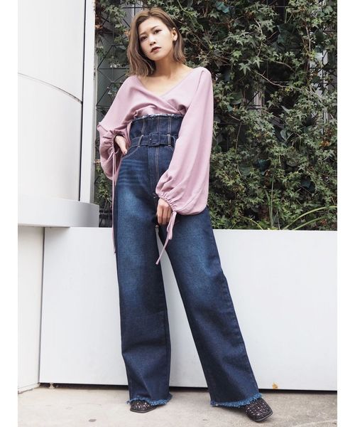 EMODA（エモダ）の「2WAYスーパーハイウエストワイドジーンズ（デニムパンツ・レディース・ライトブルー/インディゴブルー・SMALL/MEDIUM/X-SMALL）」の6枚目の写真