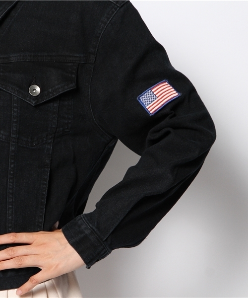 WEGO(ウィゴー)の「WEGO/デニムバック刺繍Gジャン(デニムジャケット・レディース・ブラック/ダークインディゴブルー・FREE)」の12枚目の写真