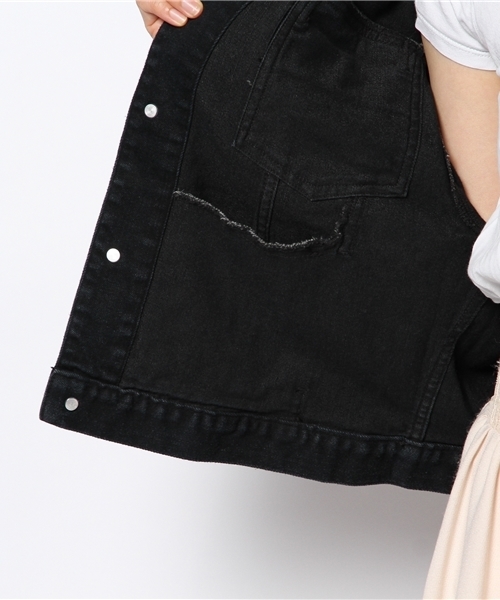 WEGO(ウィゴー)の「WEGO/デニムバック刺繍Gジャン(デニムジャケット・レディース・ブラック/ダークインディゴブルー・FREE)」の5枚目の写真