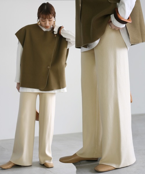 select MOCA(セレクトモカ)の「ワイドニットロングパンツ(その他パンツ・レディース・アイボリー/サンドベージュ/ライトベージュ・FREE)」の2枚目の写真