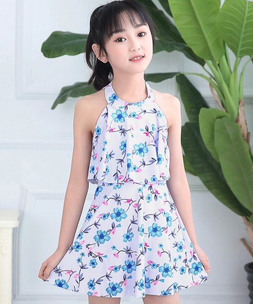 TeddyShop（テディショップ）の「キッズ水着 ハイネックおめかしフリルオールインワンワンピーススイムウェア（水着・キッズ・ブラック系その他/チェック/ブラック系その他2/ネイビー/ブラック/ライラック/オレンジ/ライトブルー/ホワイト系その他/ピンク・130cm/140cm/150cm/110cm/120cm/160cm）」の2枚目の写真