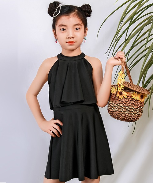 TeddyShop（テディショップ）の「キッズ水着 ハイネックおめかしフリルオールインワンワンピーススイムウェア（水着・キッズ・ブラック系その他/チェック/ブラック系その他2/ネイビー/ブラック/ライラック/オレンジ/ライトブルー/ホワイト系その他/ピンク・130cm/140cm/150cm/110cm/120cm/160cm）」の11枚目の写真