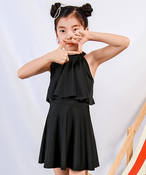 TeddyShop（テディショップ）の「キッズ水着 ハイネックおめかしフリルオールインワンワンピーススイムウェア（水着・キッズ・ブラック系その他/チェック/ブラック系その他2/ネイビー/ブラック/ライラック/オレンジ/ライトブルー/ホワイト系その他/ピンク・130cm/140cm/150cm/110cm/120cm/160cm）」の12枚目の写真