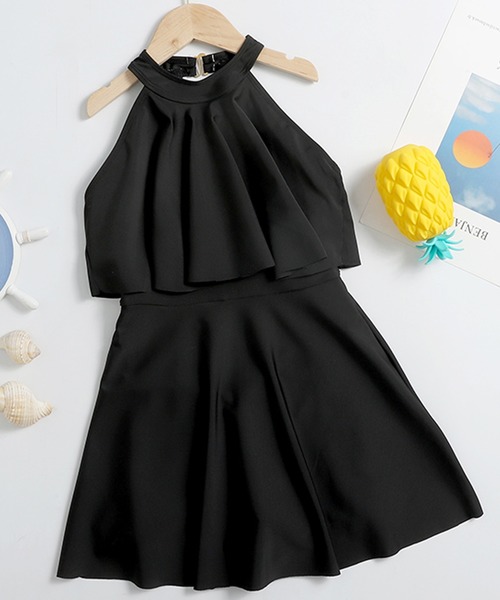 TeddyShop（テディショップ）の「キッズ水着 ハイネックおめかしフリルオールインワンワンピーススイムウェア（水着・キッズ・ブラック系その他/チェック/ブラック系その他2/ネイビー/ブラック/ライラック/オレンジ/ライトブルー/ホワイト系その他/ピンク・130cm/140cm/150cm/110cm/120cm/160cm）」の15枚目の写真