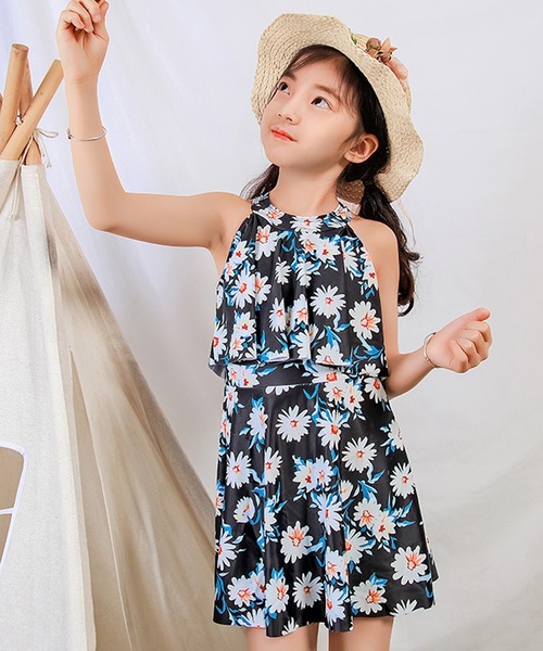 TeddyShop（テディショップ）の「キッズ水着 ハイネックおめかしフリルオールインワンワンピーススイムウェア（水着・キッズ・ブラック系その他/チェック/ブラック系その他2/ネイビー/ブラック/ライラック/オレンジ/ライトブルー/ホワイト系その他/ピンク・130cm/140cm/150cm/110cm/120cm/160cm）」の18枚目の写真