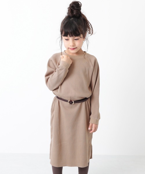 devirock(デビロック)の「ワッフルロング丈ワンピース(ワンピース・キッズ・ピンク系その他/モカ/パープル系その他/キャメル/ベージュ/ブラウン系その他・100cm/130cm/80cm/90cm/140cm/120cm/110cm/150cm/160cm)」の3枚目の写真