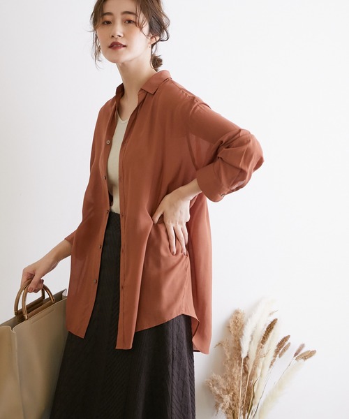 ROPE' PICNIC(ロペピクニック)の「ベーシックシアーシャツ(シャツ/ブラウス・レディース・ブラック/グレー/ブラウン/ダークグリーン・38)」の3枚目の写真