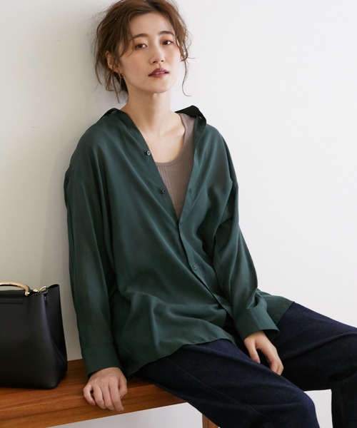 ROPE' PICNIC(ロペピクニック)の「ベーシックシアーシャツ(シャツ/ブラウス・レディース・ブラック/グレー/ブラウン/ダークグリーン・38)」の4枚目の写真