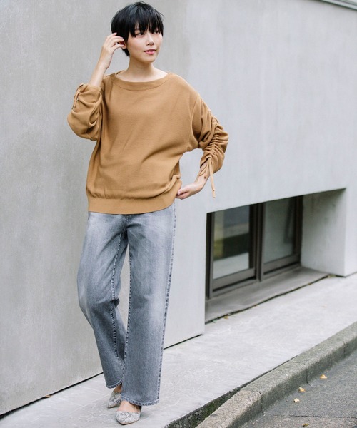 Munich（ミューニック）の「レーヨンウールギャザーニット　シャーリングスリーブプルオーバー（ニット/セーター・レディース・ブラック/レッド/ブラック系その他/キャメル/グレイッシュベージュ・FREE）」の18枚目の写真