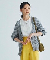 コットンラフワッフルボリューム袖カーディガン(ボレロ・ショート丈)